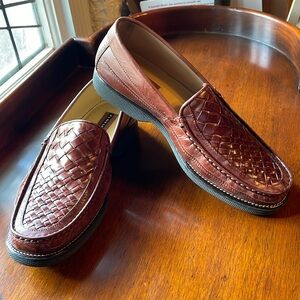 Florsheim Shoes Loafers Marshall Brown Leather Slip on Woven Loafer Shoes